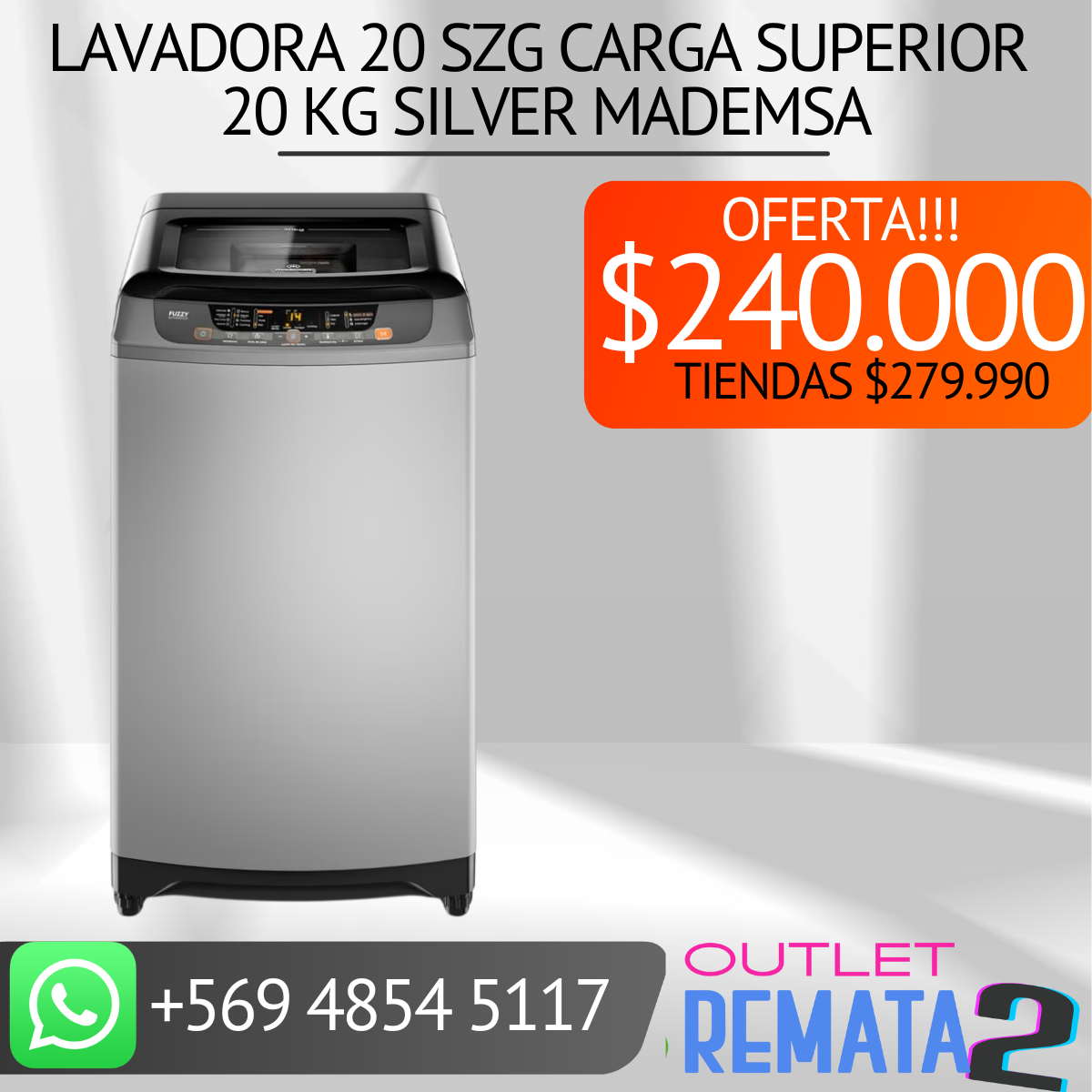 Lavadora 20 SZG carga superior 20 kg silver