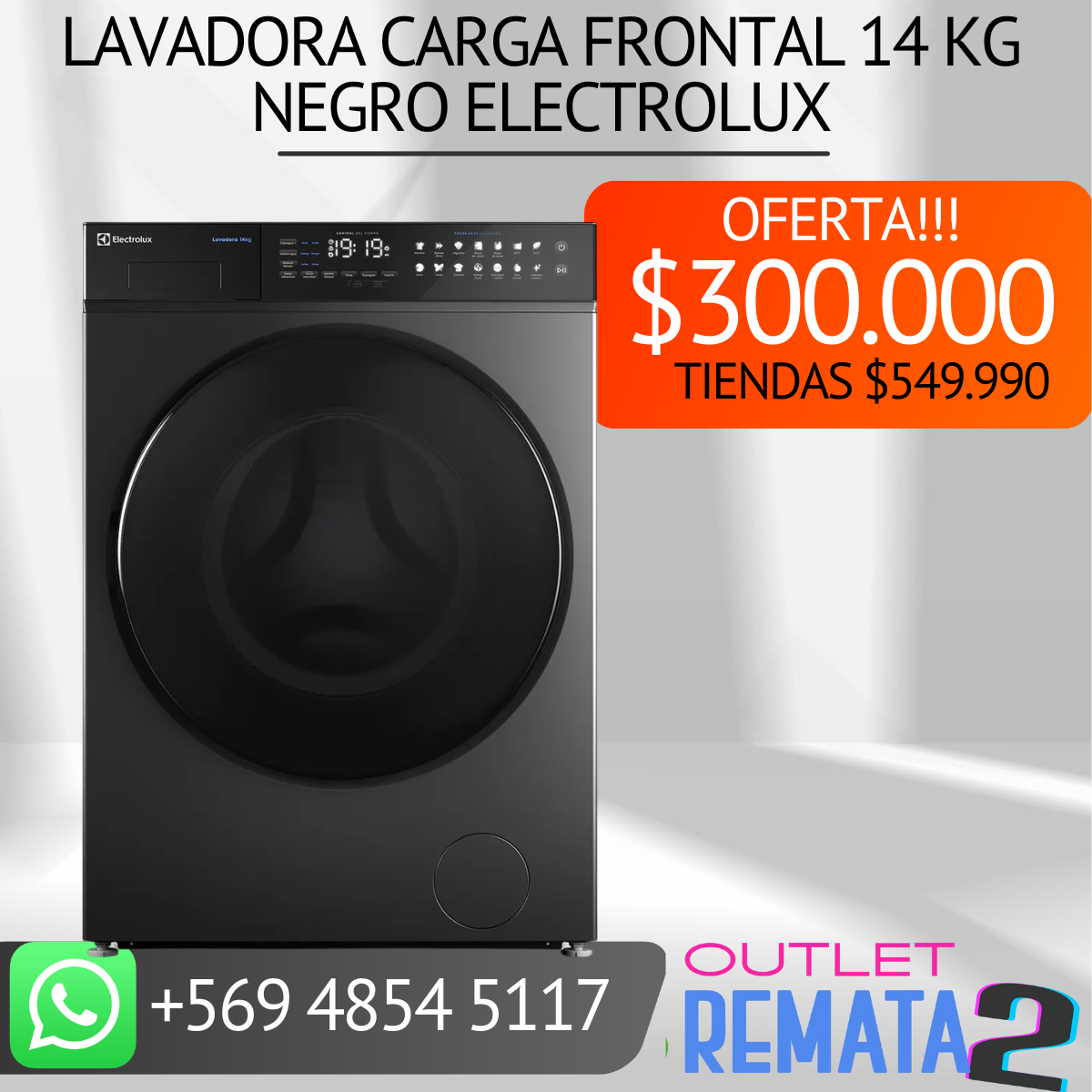 Lavadora Carga Frontal 14 kg Negro ELECTROLUX