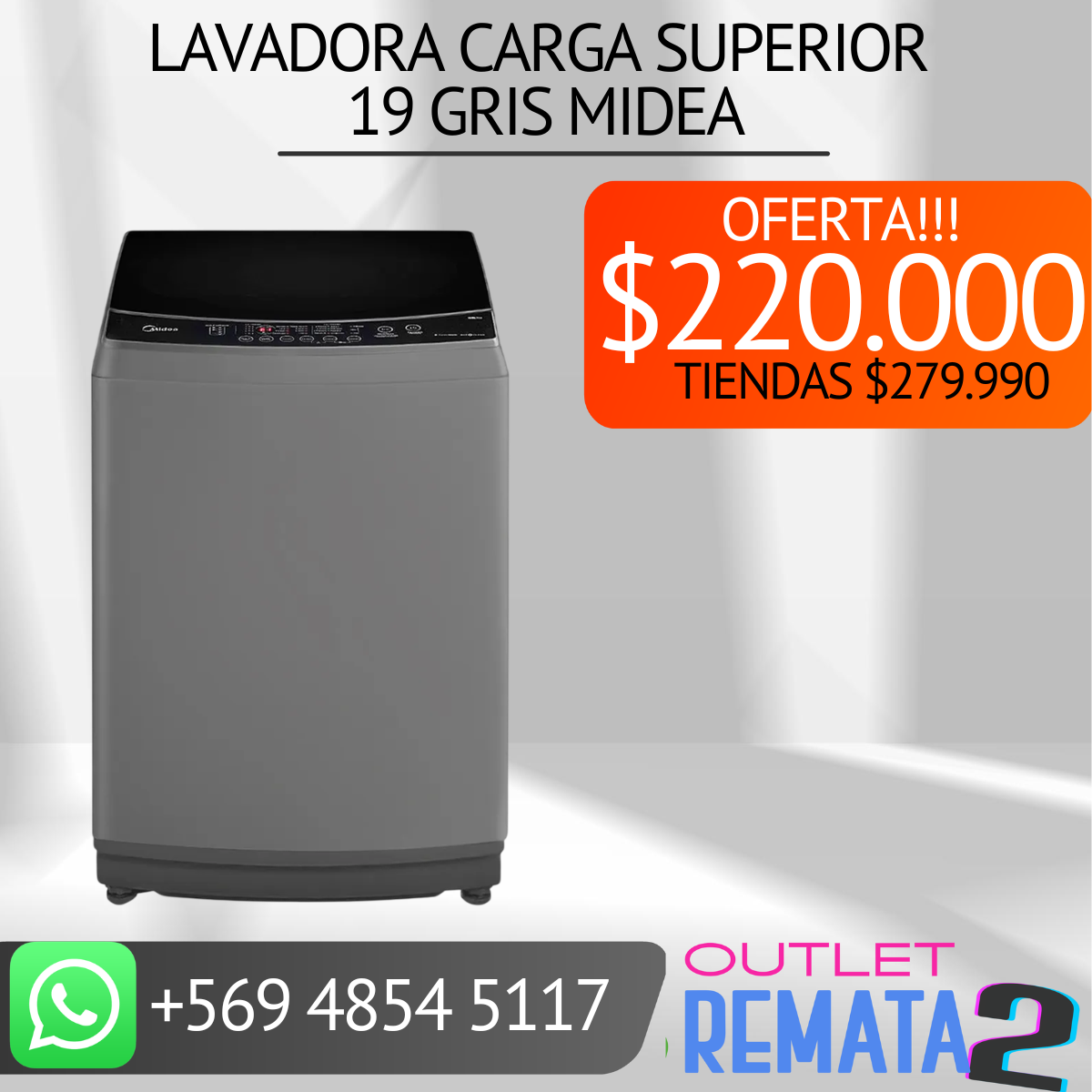 Lavadora Carga Superior 19 Gris midea