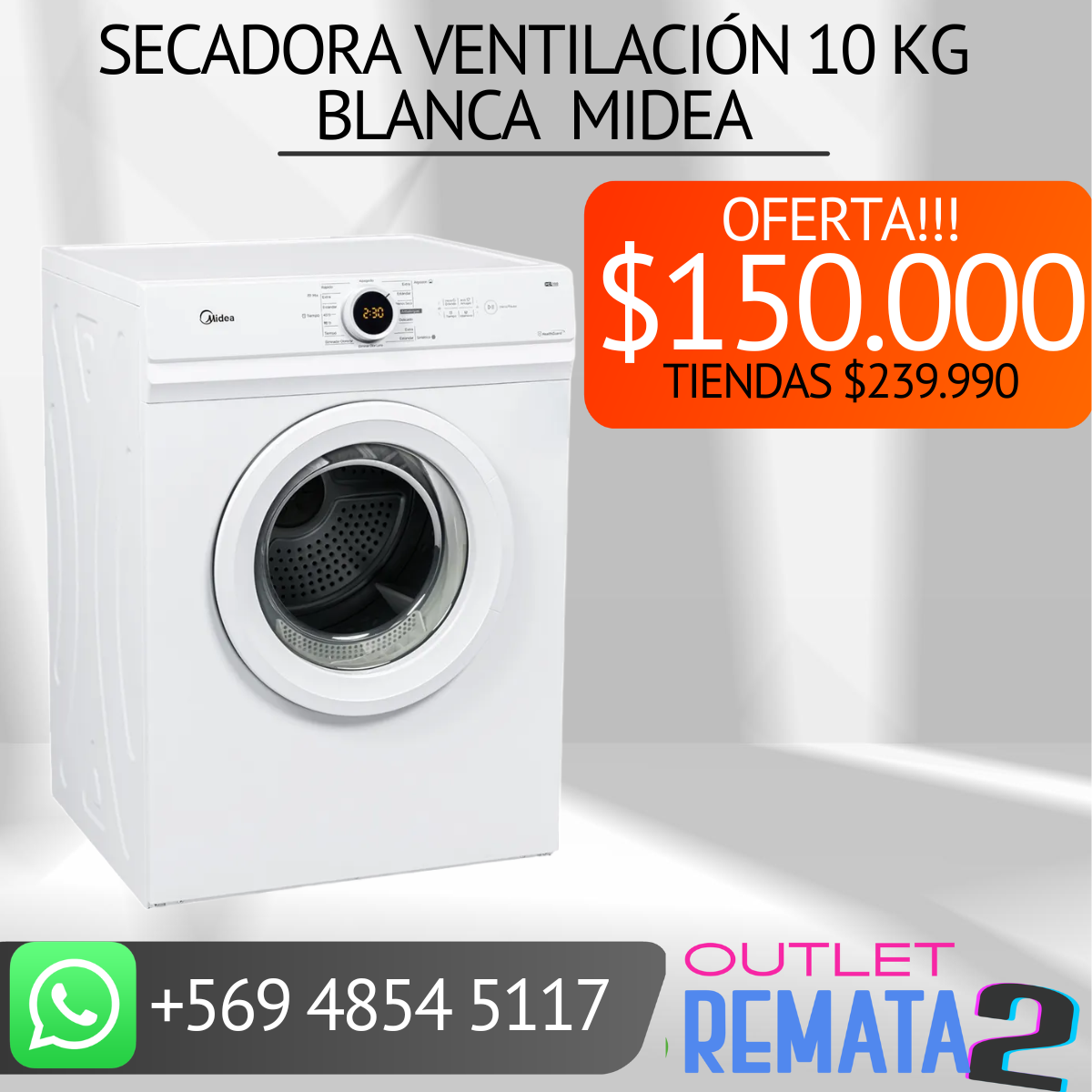 Secadora Ventilación 10 kilos midea