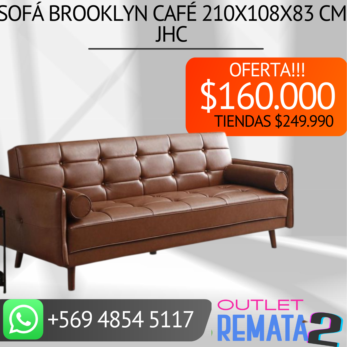 Sofá Brooklyn Café 210x108x83 cm JHC