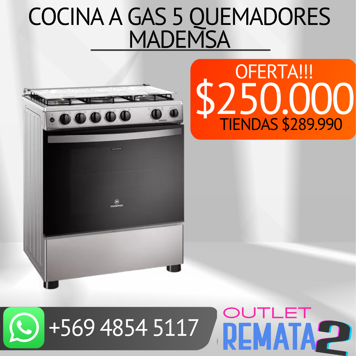 cocina a gas 5 quemadores mademsa