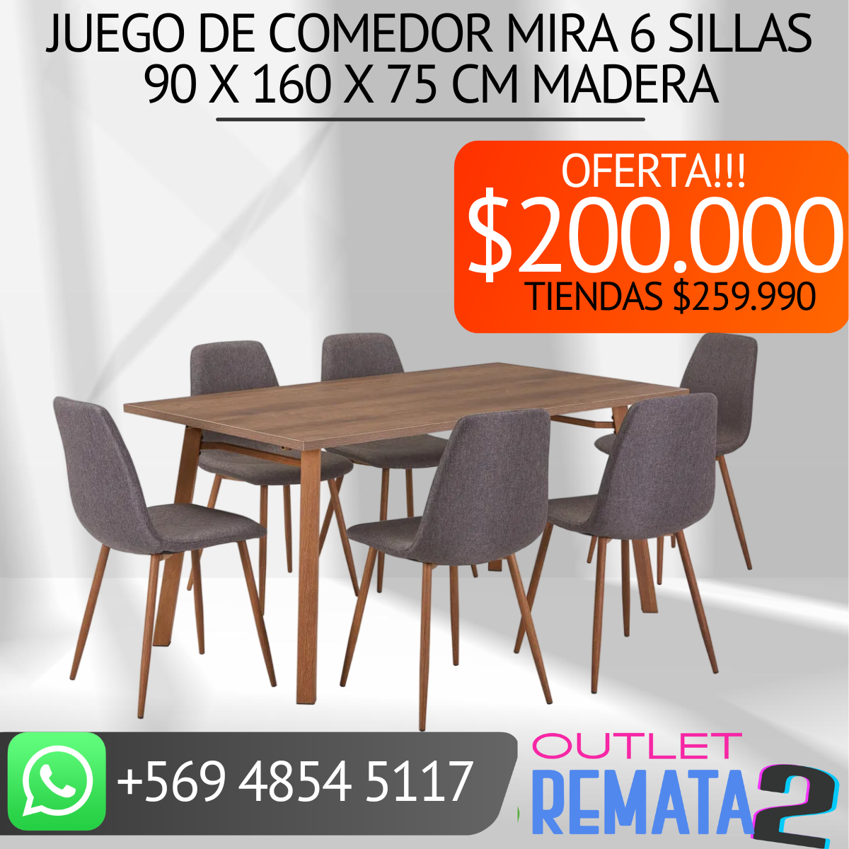 juego de comedor mira 6 sillas madera