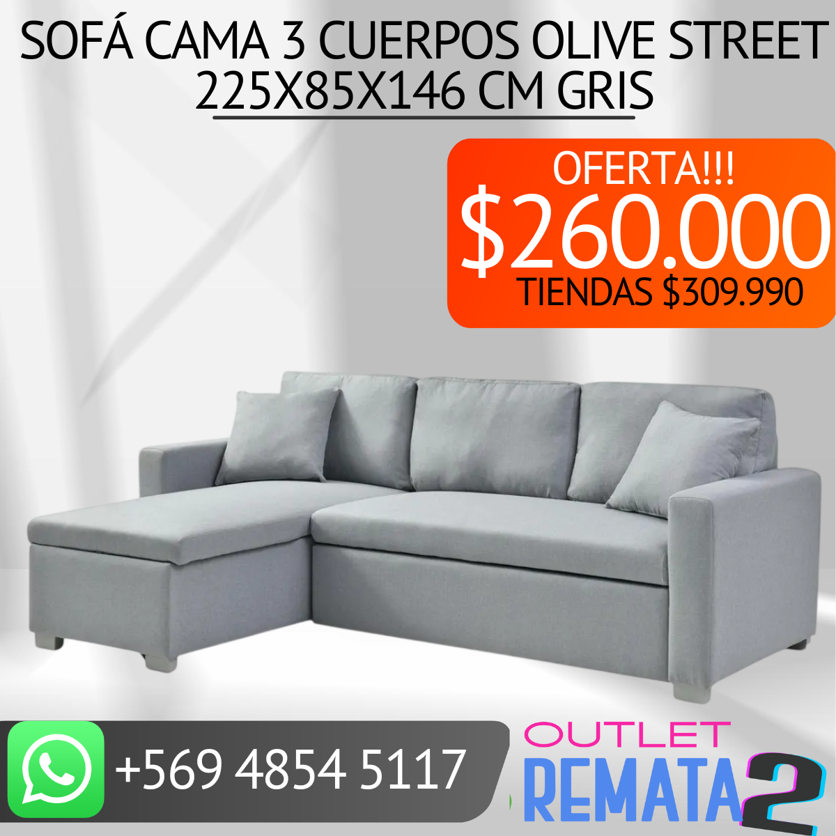 sofa cama 3 cuerpos olive gris