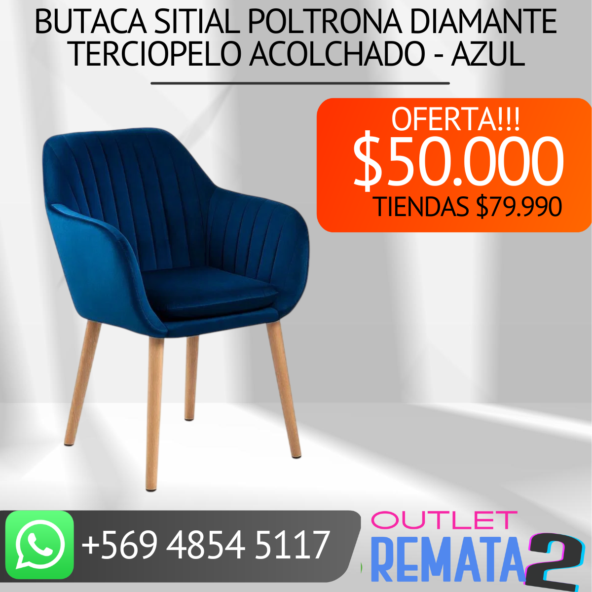 Butaca Sitial Poltrona Diamante Terciopelo Acolchado - Azul