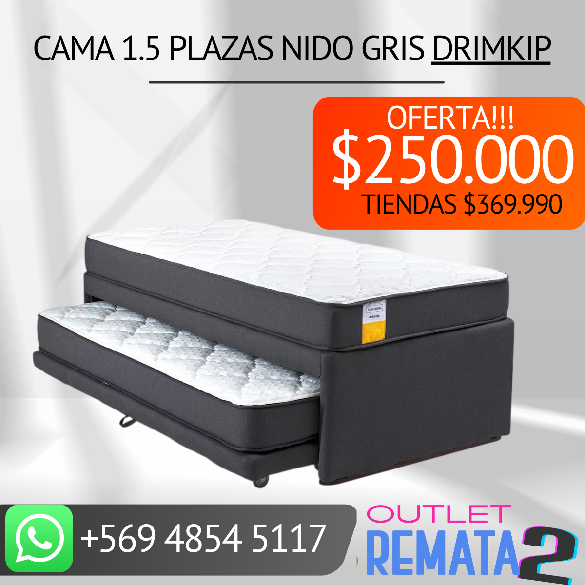 Cama 1.5 plazas Nido Gris DRIMKIP