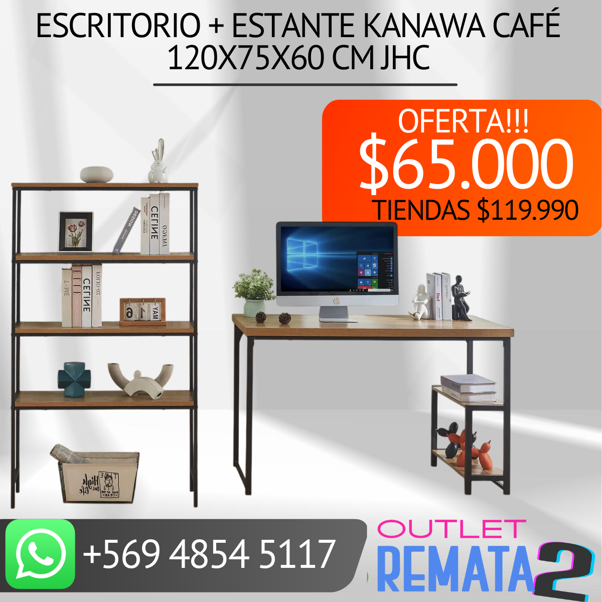 Escritorio + Estante Kanawa Café 120X75X60 Cm JHC