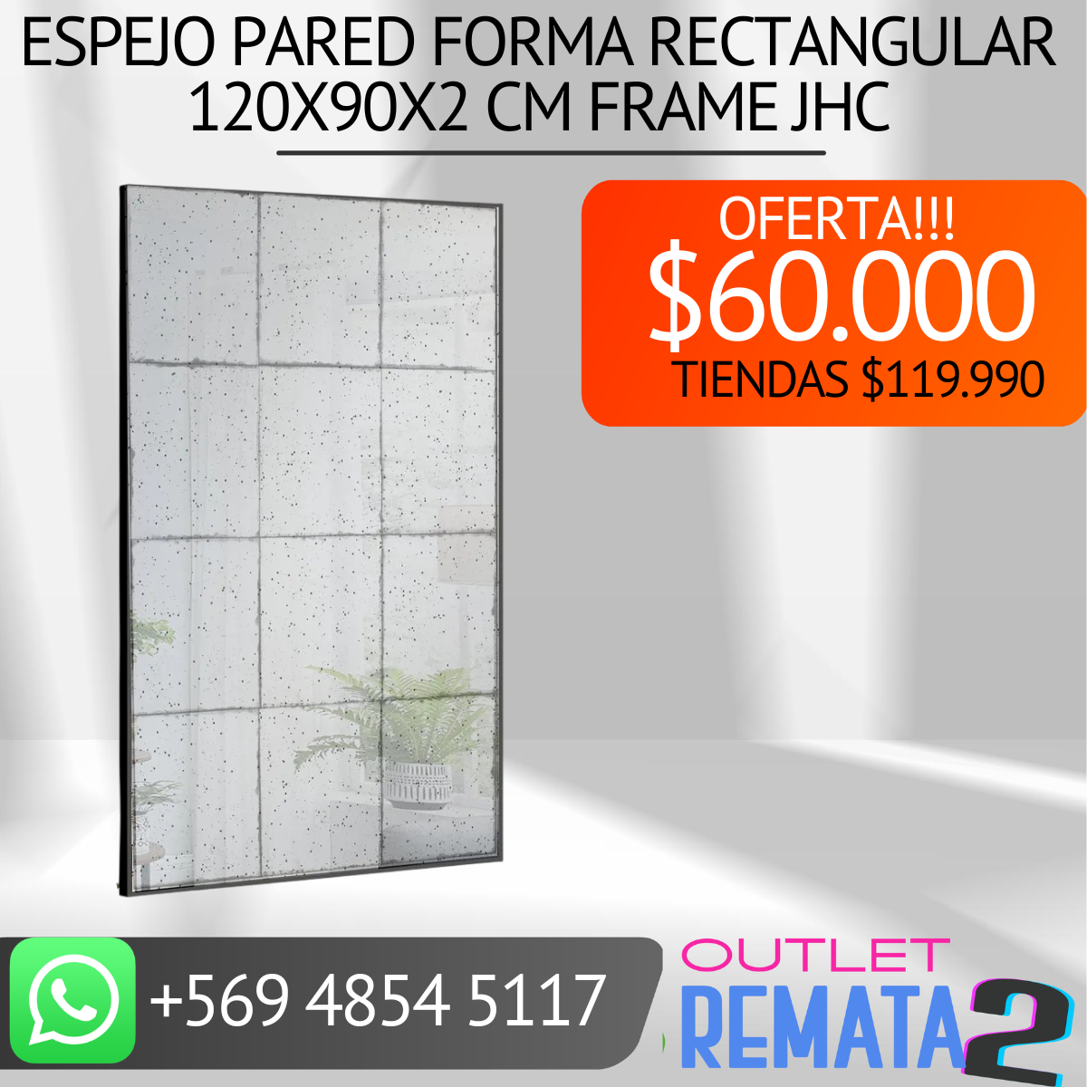 Espejo Pared Forma Rectangular 120x90x2 cm Frame