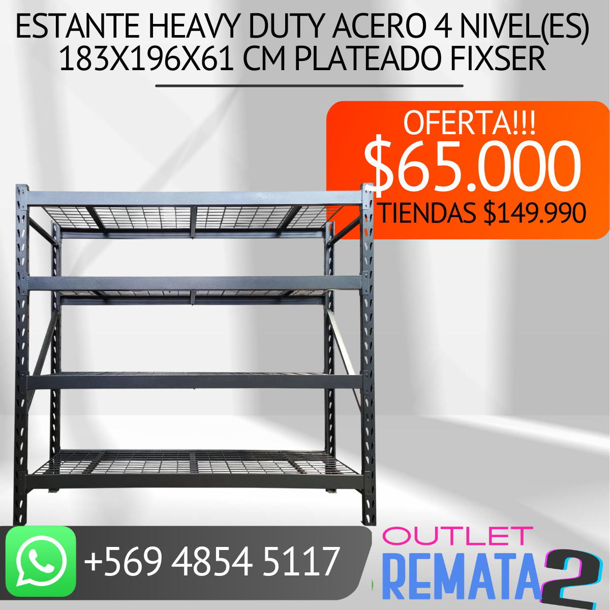Estante Heavy Duty Acero 4 Nivel(es) 183x196x61 cm Plateado FIXSER