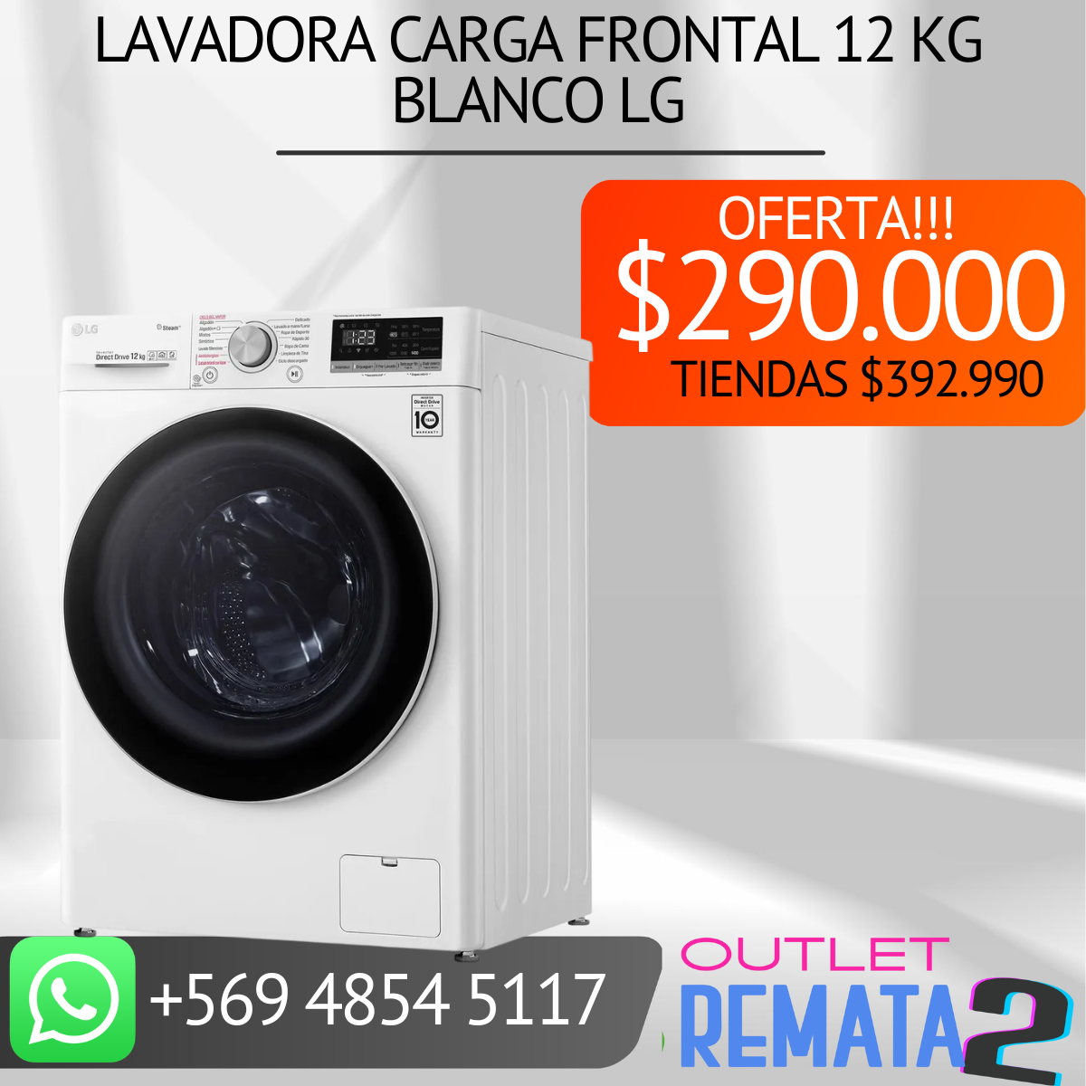 Lavadora Carga Frontal 12 kg Blanco LG