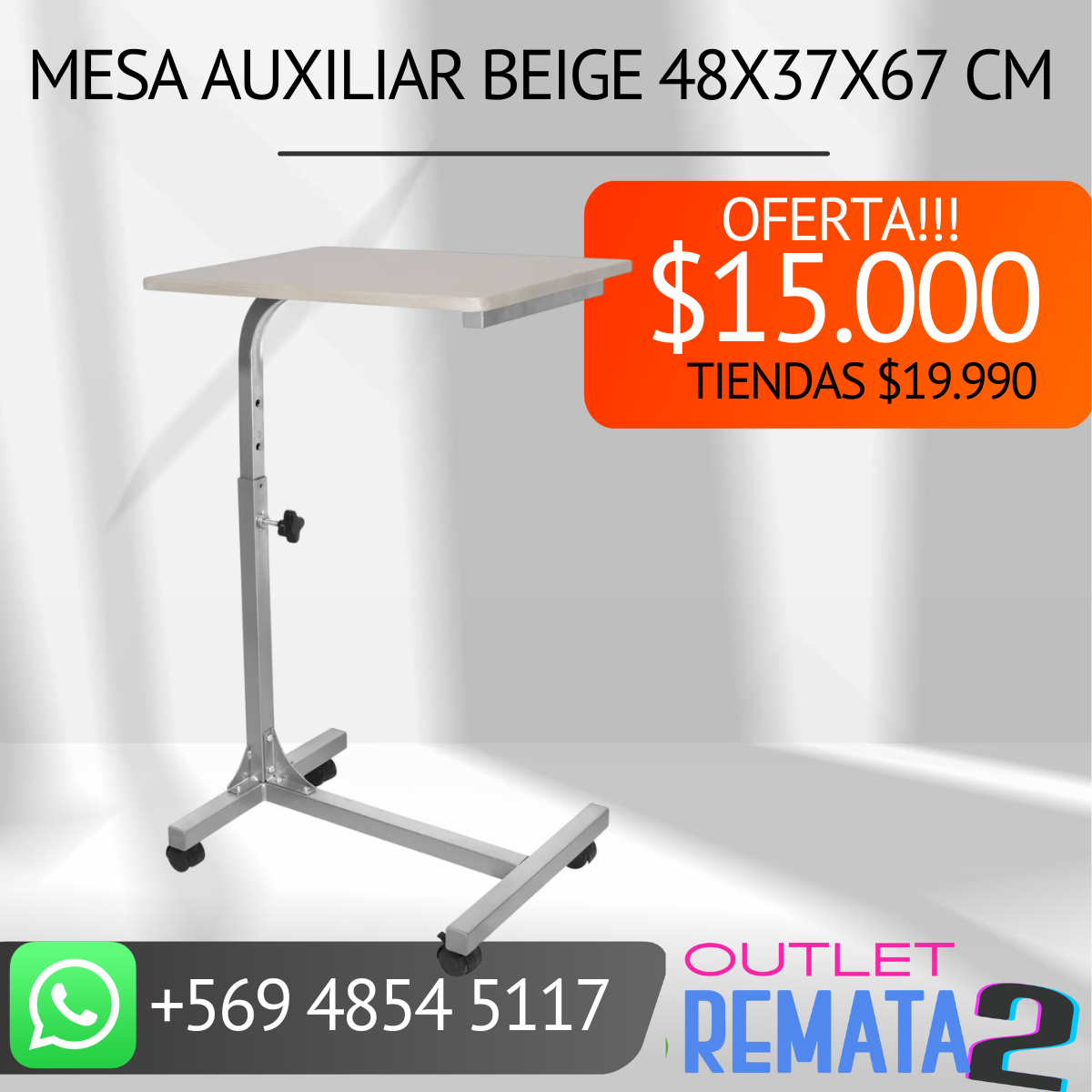 Mesa Auxiliar Beige 48x37x67 cm