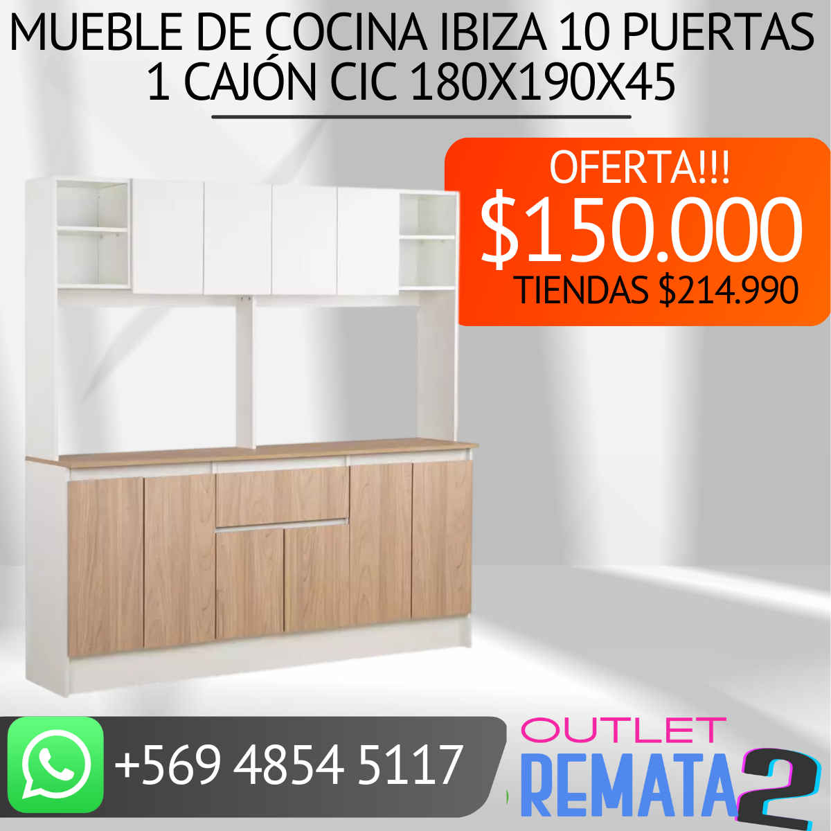 Mueble de Cocina Ibiza 10 Puertas 1 Cajón CIC 180X190X45