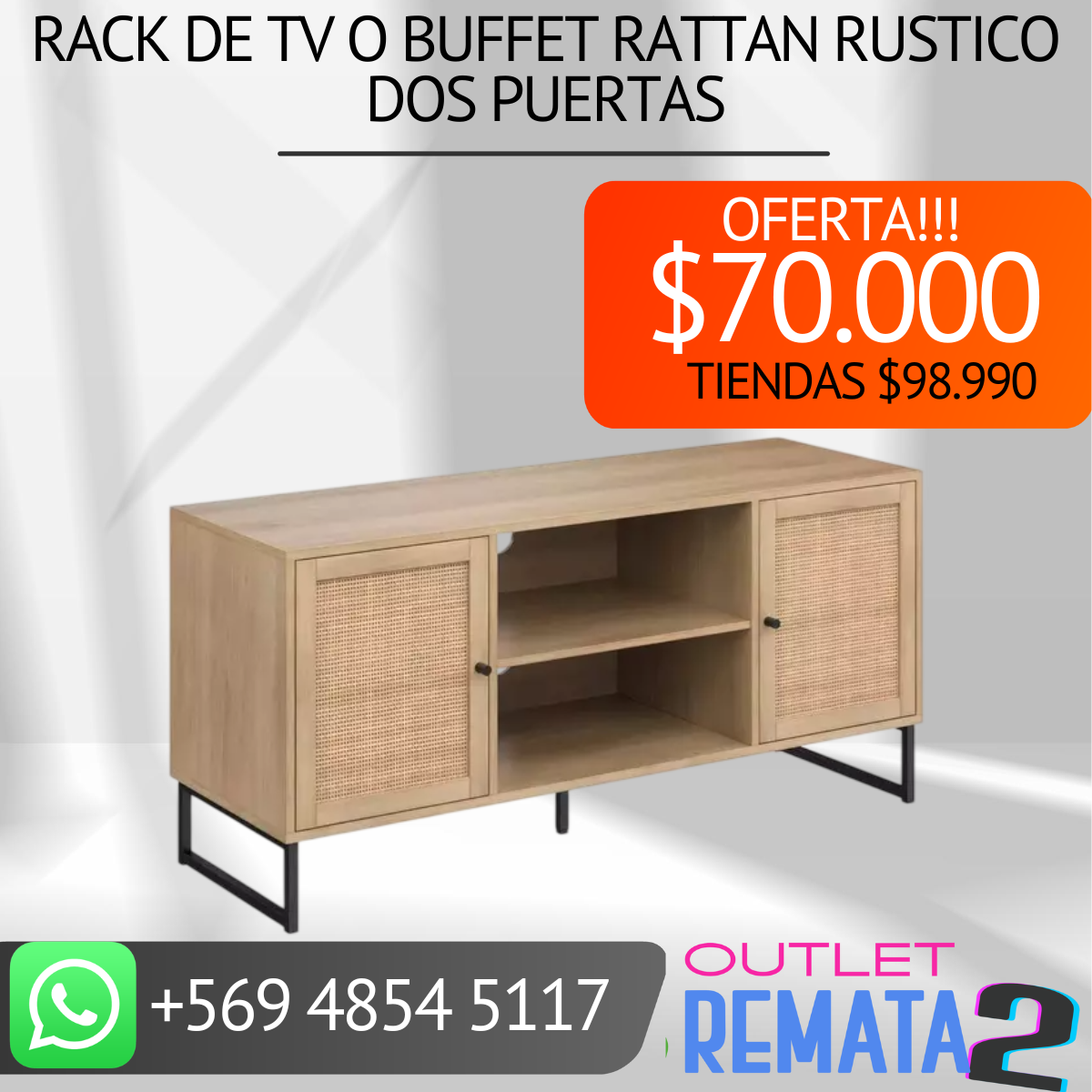 Rack de TV o Buffet Rattan Rustico Dos Puertas