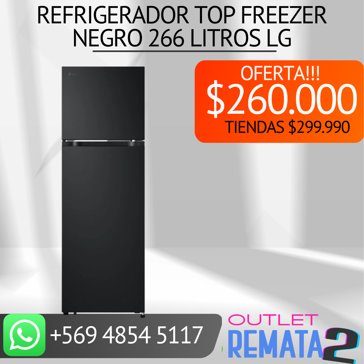 Refrigerador Top Freezer Negro 266 litros lg