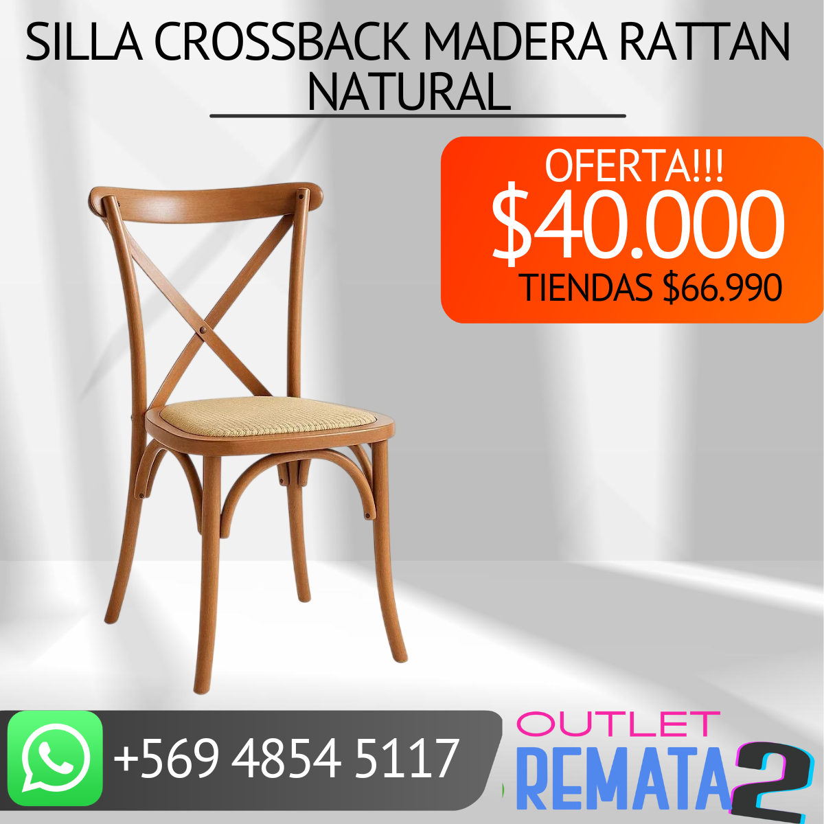 Silla Crossback Madera Rattan Natural - copia