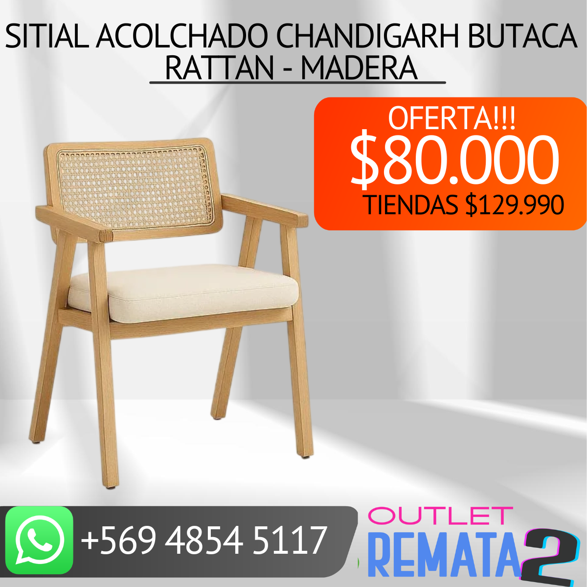 Sitial Acolchado Chandigarh Butaca Rattan - Madera