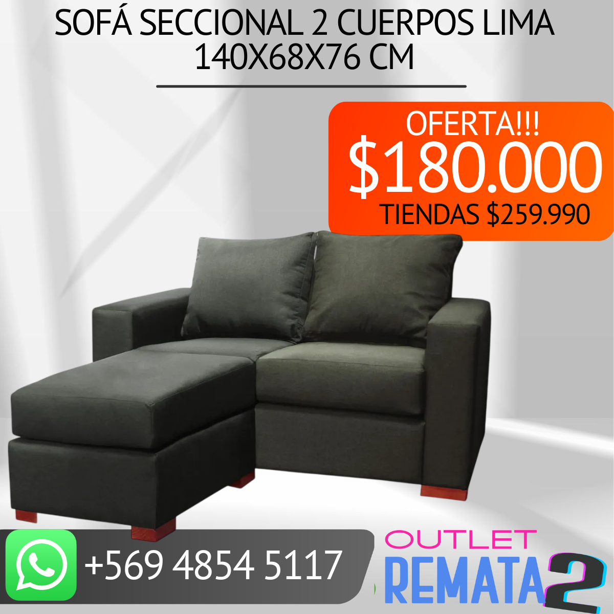 Sofá Seccional 2 Cuerpos Lima 140x68x76 cm