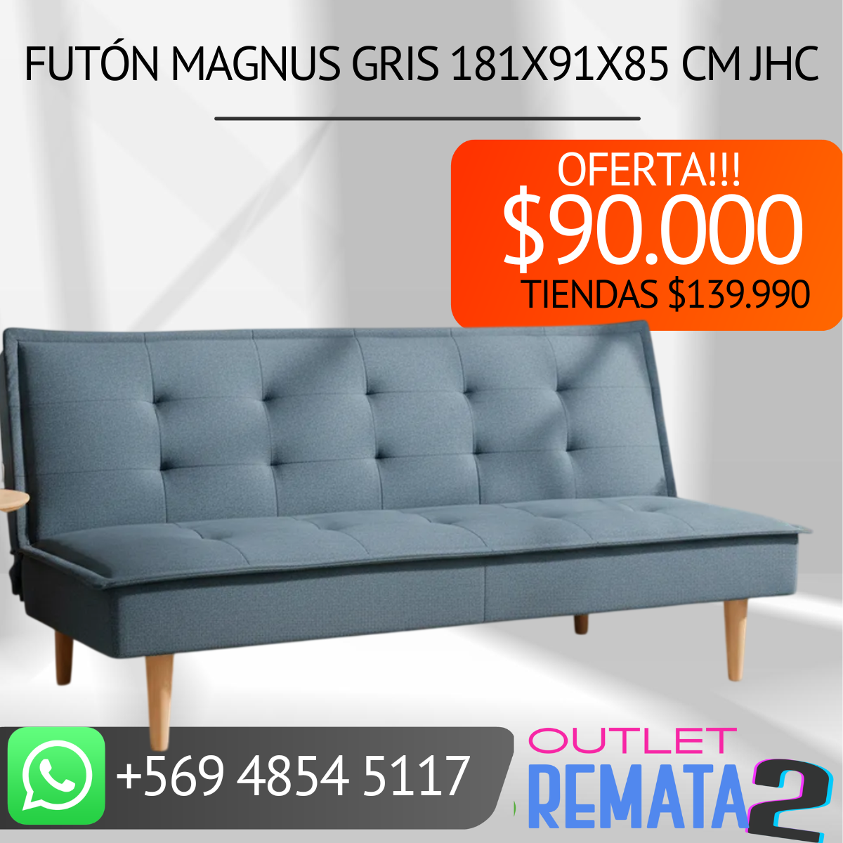 Futón Magnus Gris 181x91x85 cm JHC