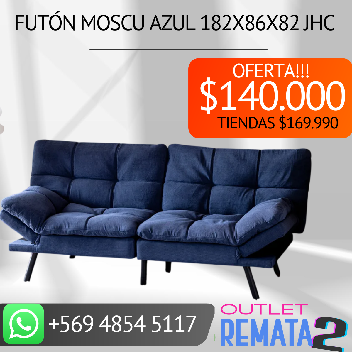 Futón Moscu Azul 182x86x82 jhc