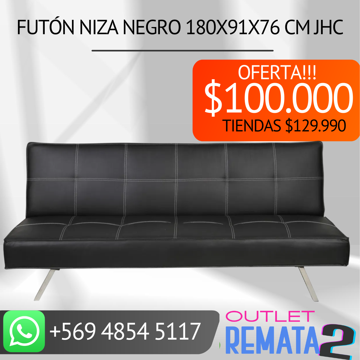 Futón Niza Negro 180x91x76 cm JHC
