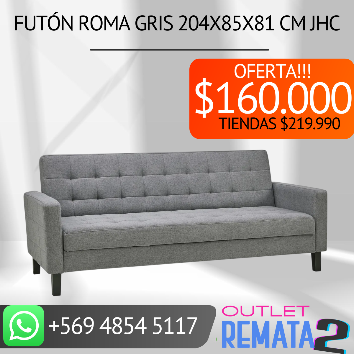 Futón Roma Gris 204x85x81 cm jhc