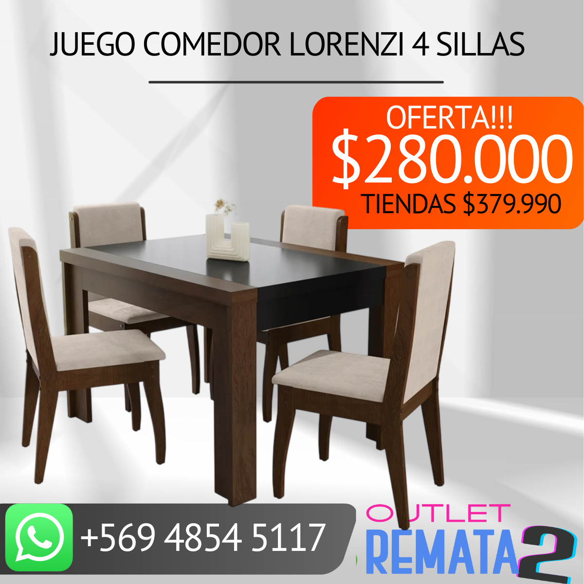 JUEGO COMEDOR LORENZI 4 SILLAS