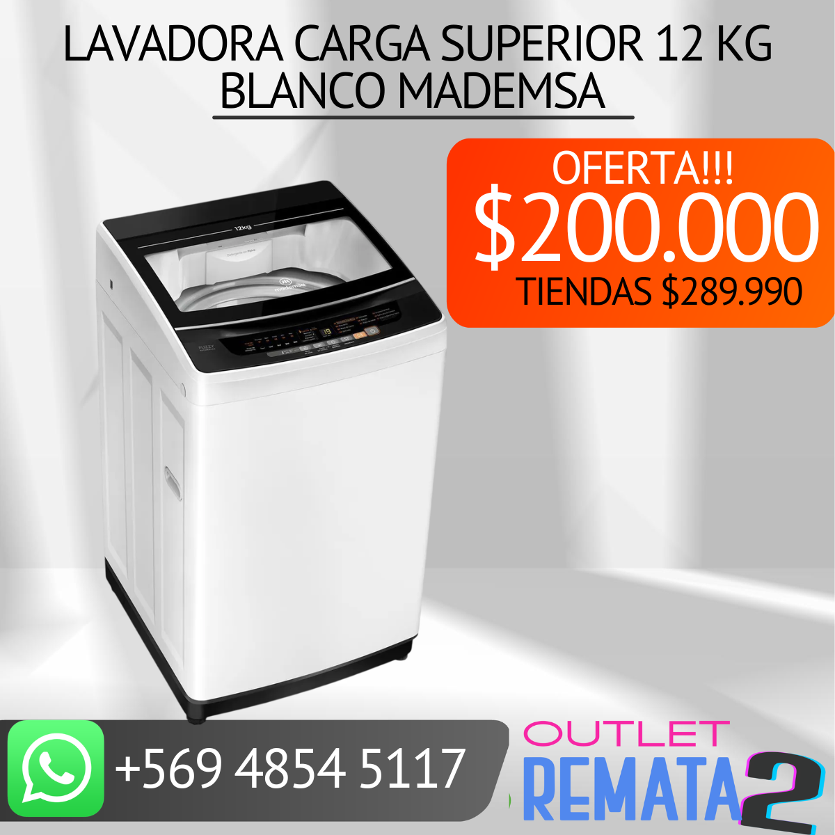 Lavadora Carga Superior 12 kg Blanco MADEMSA