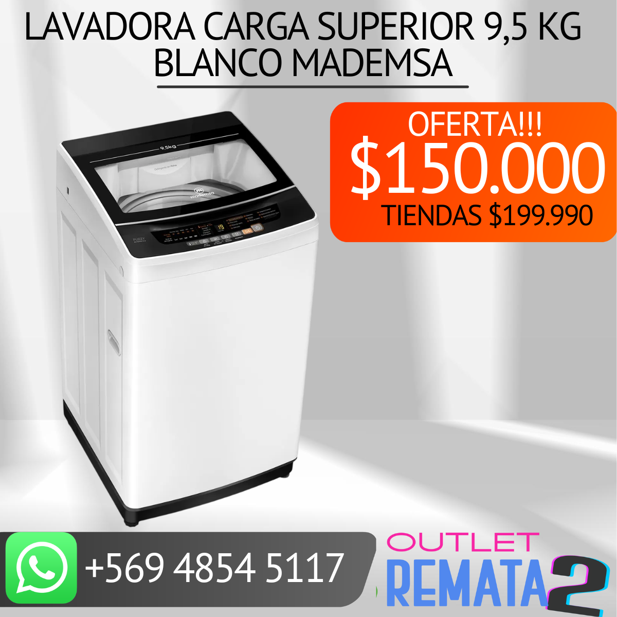 Lavadora Carga Superior 9,5 kg Blanco mademsa