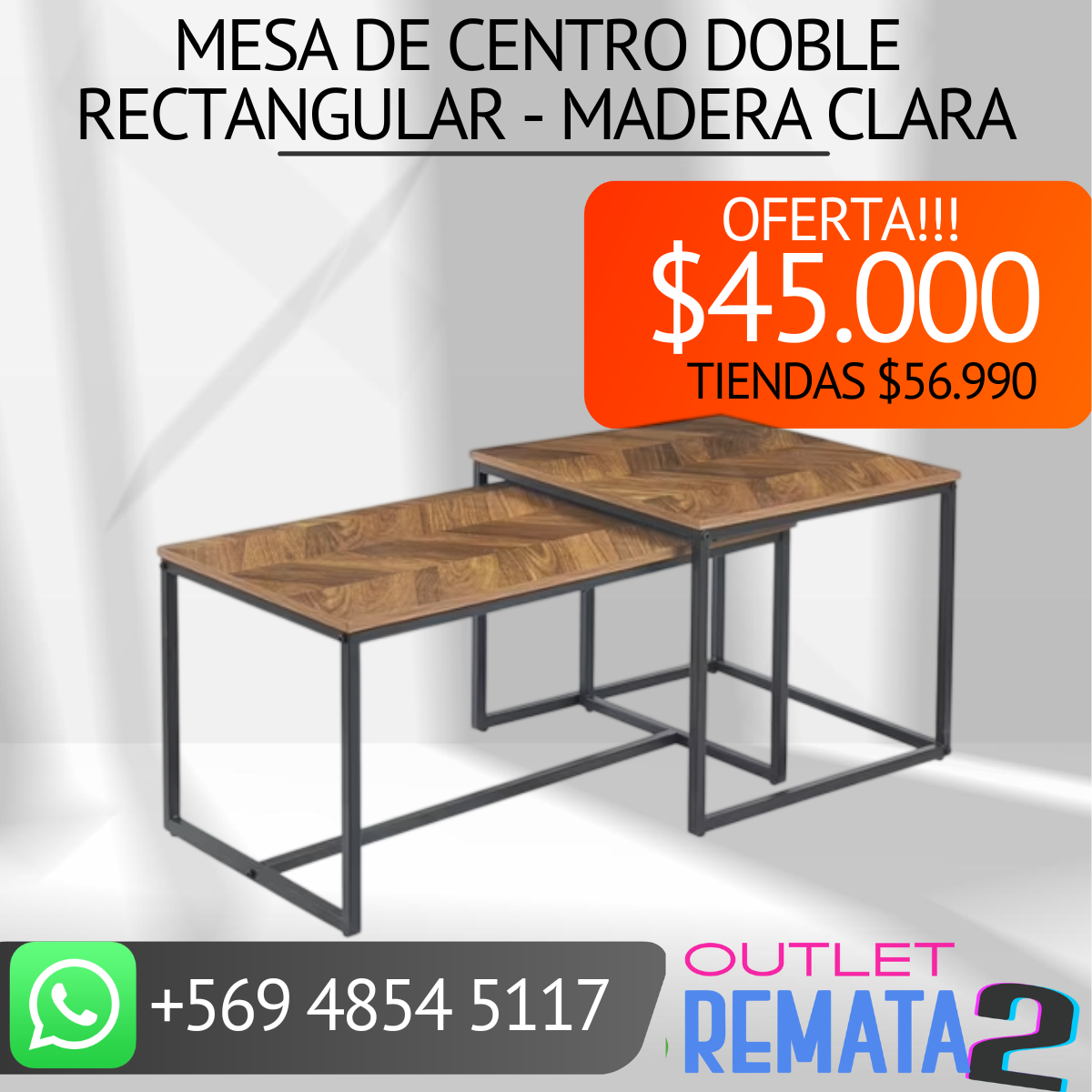 Mesa de centro doble rectangular - Madera clara
