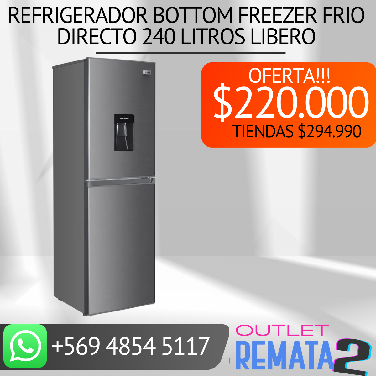 REFRIGERADOR BOTTOM FREEZER FRIO DIRECTO 240 Litros libero