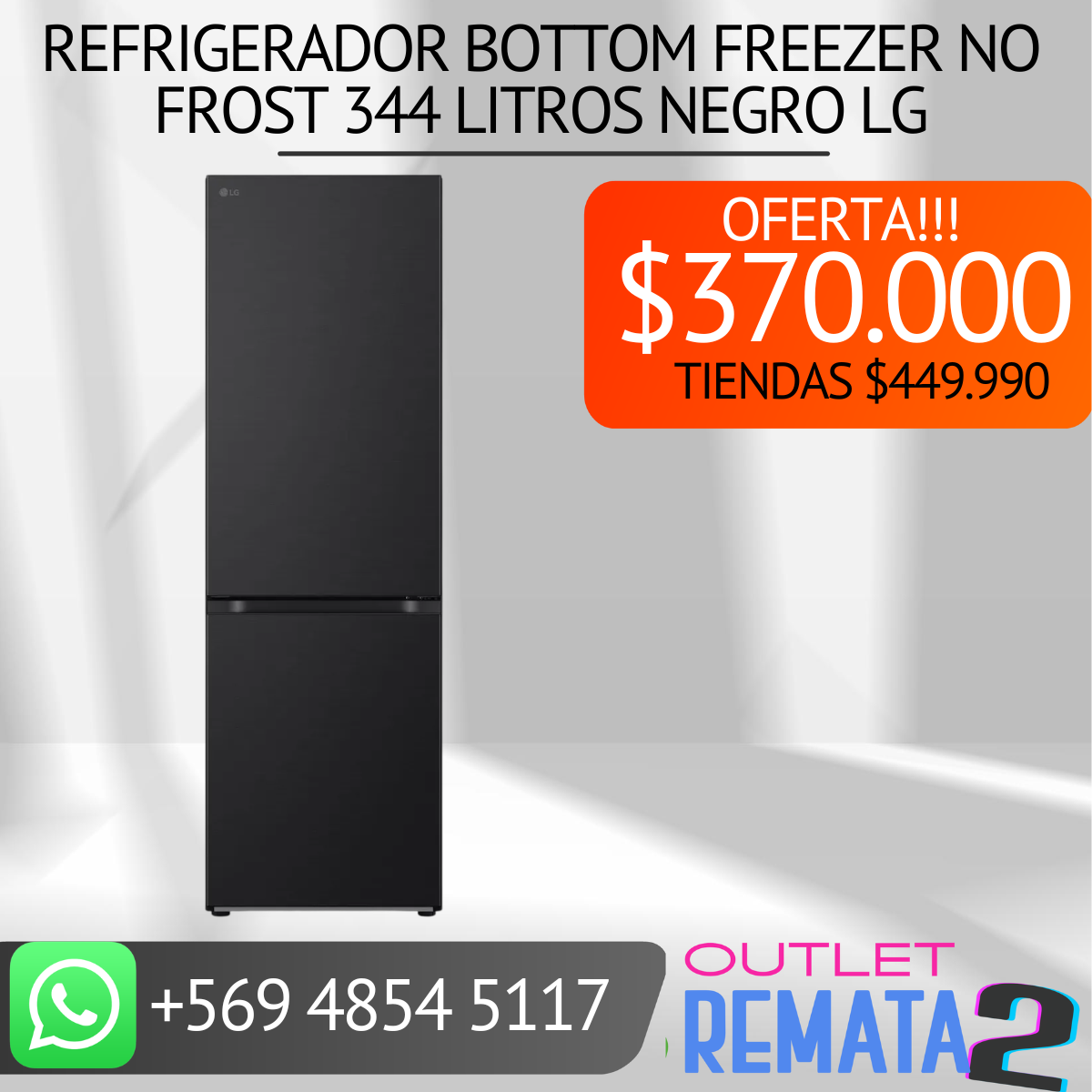 Refrigerador Bottom Freezer No Frost 344 Litros Negro LG