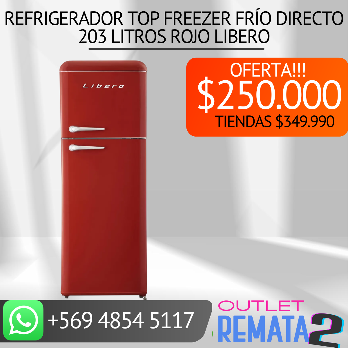 Refrigerador Top Freezer Frío Directo 203 Litros rojo libero