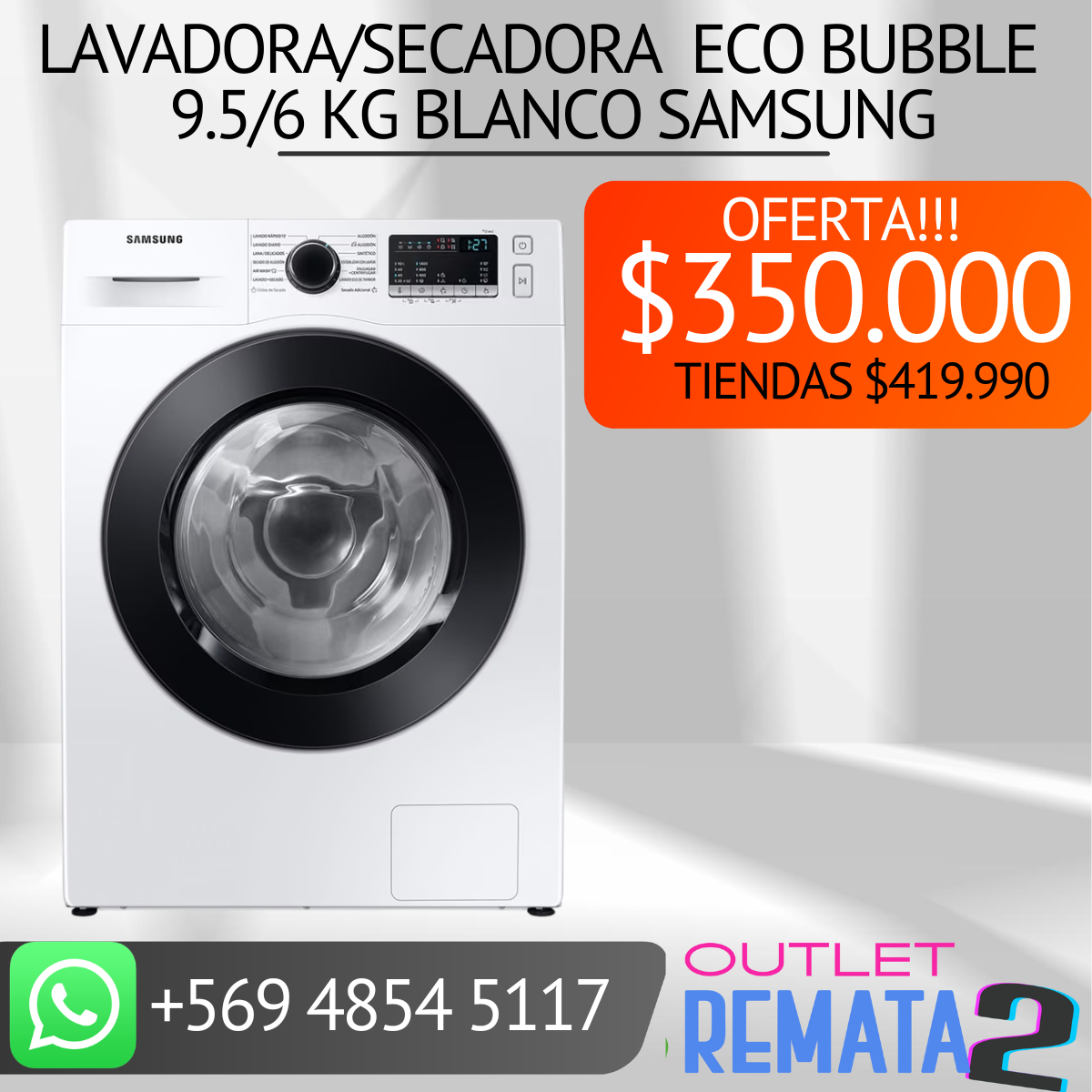 lavadora secadora eco buble 9.5 - 6 kilos samsung
