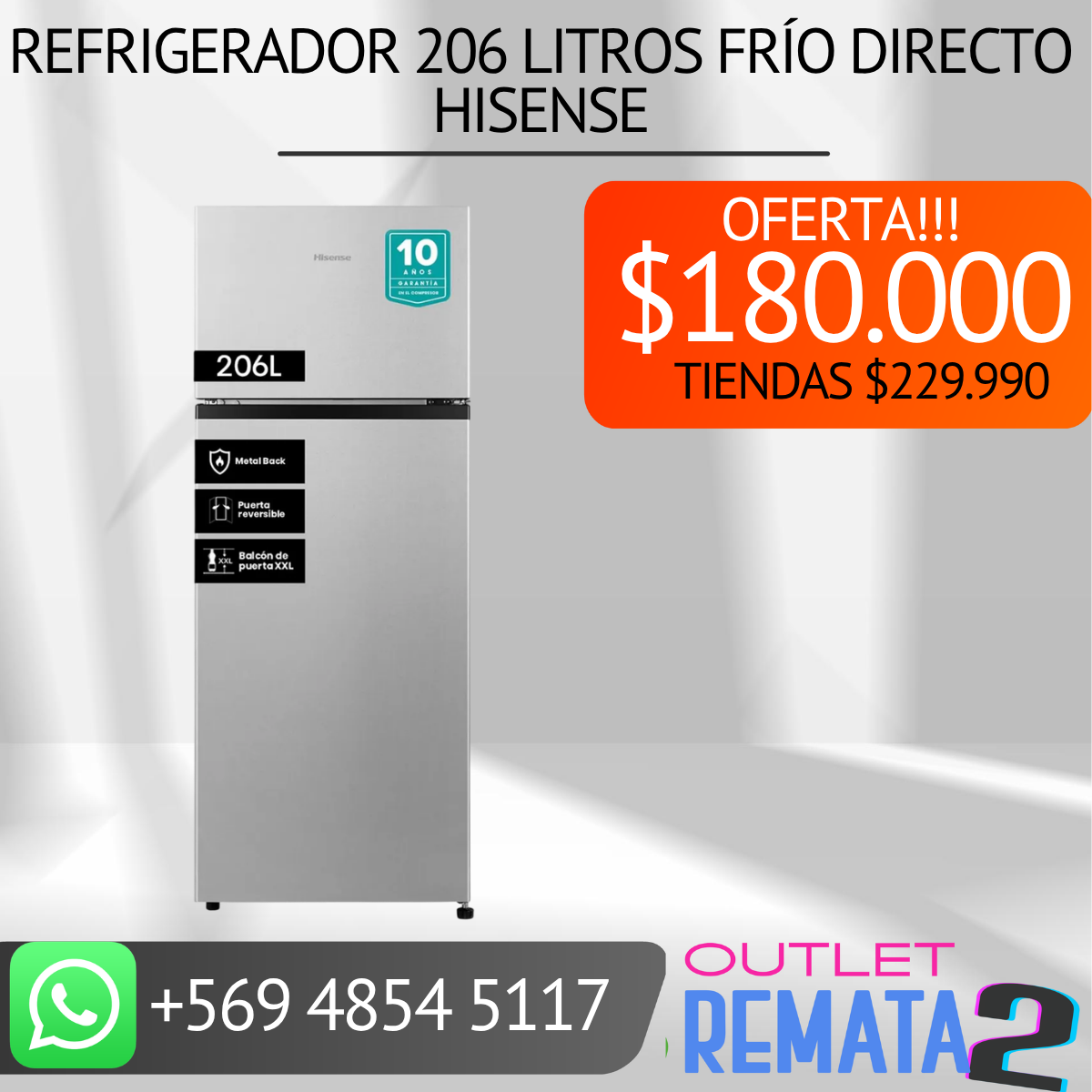 refrigerador 206 Litros Frío Directo hisense